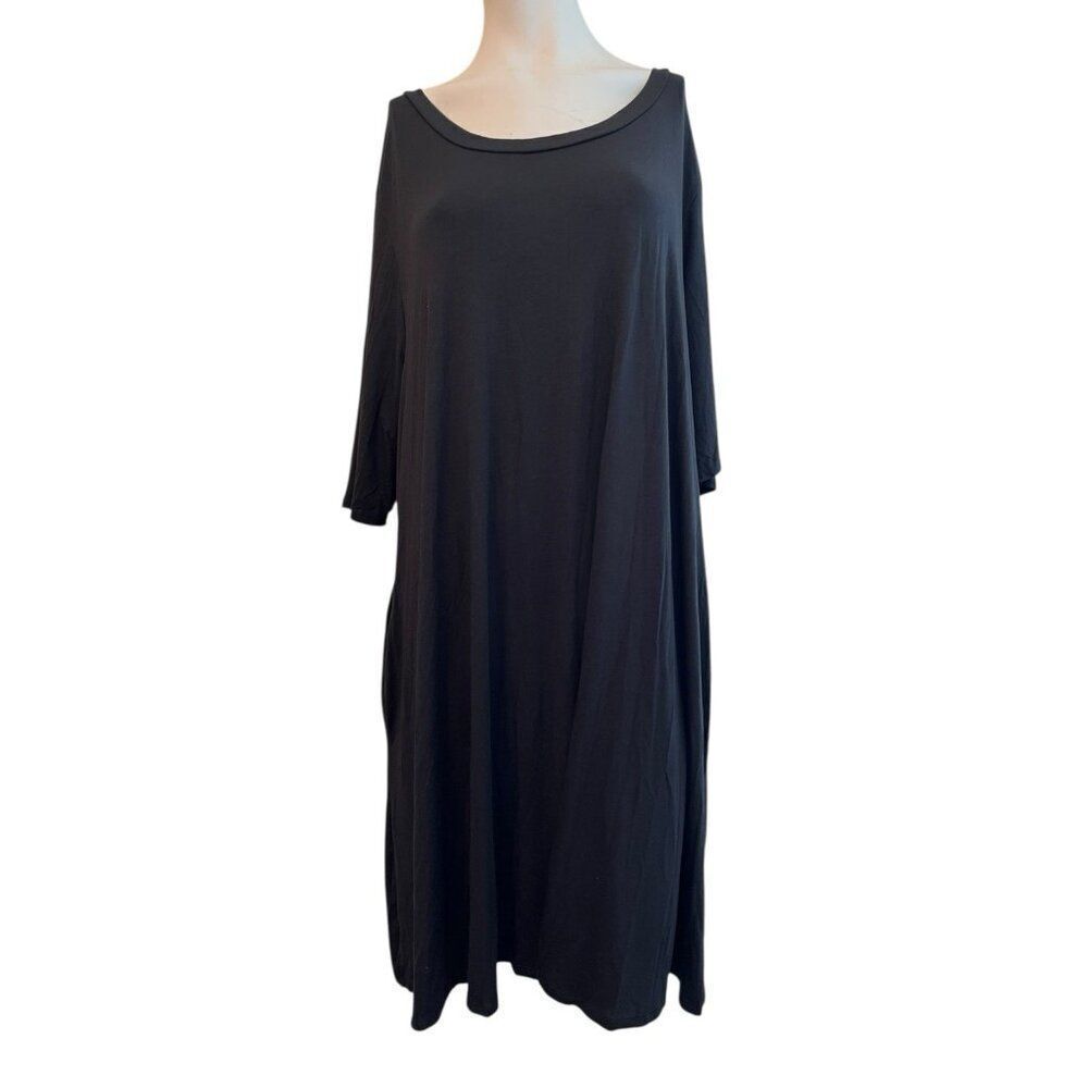 Ladies 2X Black  Knee Length Shift Dress Sleeveless Casual Stretch 24Seven NWT